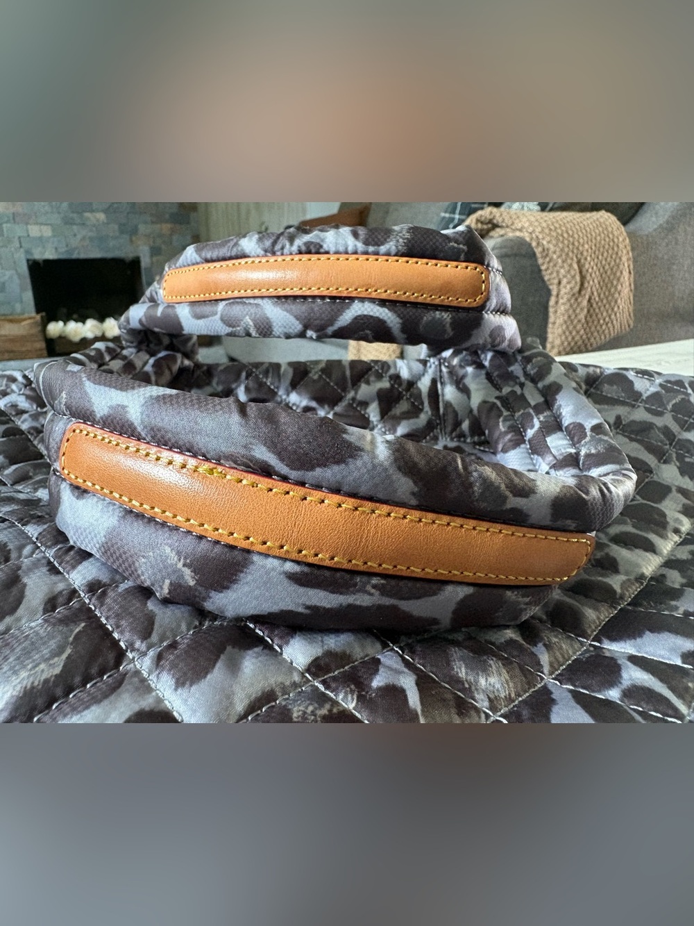 MZ Wallace Gray Quilted Tote with Leopard Print Pouch - Picture 5 of 11